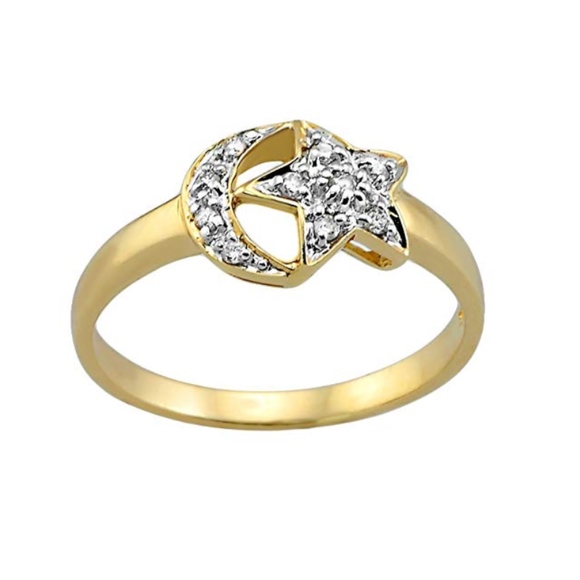 14K Yellow Gold Star & Moon Diamond Ring